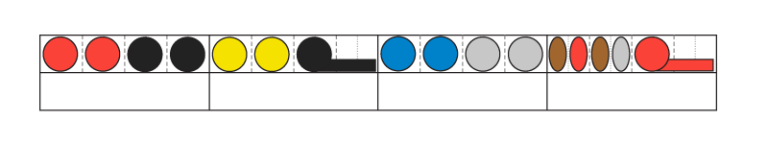 Figurenotes shapes in a line from left to right. They sit within boxes to represent musical bars.
