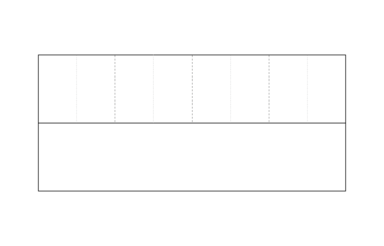 Single Figurenotes bar. A rectangle divided into 4 with dashed lines, subdivided with dotted lines.